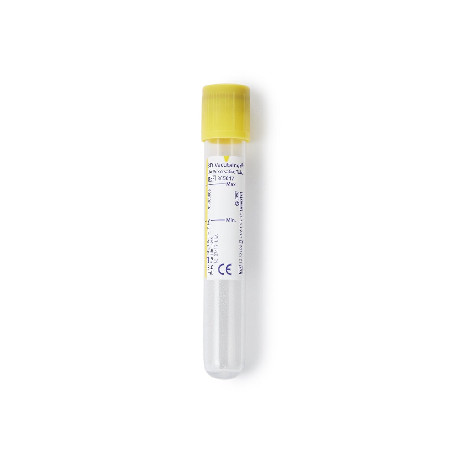BD Vacutainer® Urinalysis Tube Chlorhexidine / Ethyl Paraben / Sodium Propionate Additive 8 mL BD Hemogard™ Closure Polyethylene Terephthalate (PET) Tube 365017