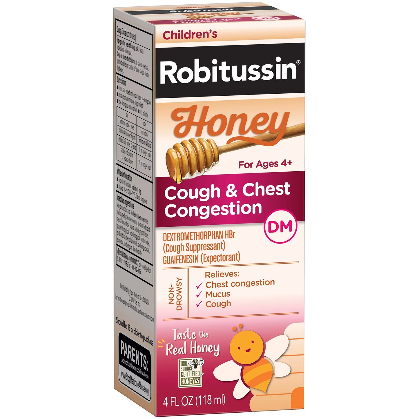 Robitussin Children's Honey Cough & Chest Congestion DM Liquid, 4-ounce bottle 00031876012