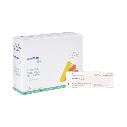 Adhesive Strip McKesson Kids™ 3/4 X 3 Inch Plastic Rectangle Neon Sterile - 16-4837