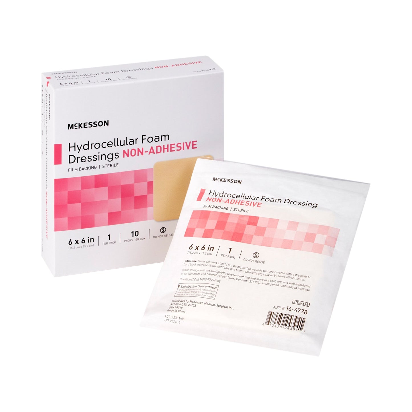 Foam Dressing McKesson 6 X 6 Inch Without Border Film Backing Nonadhesive Square Sterile - 16-4738