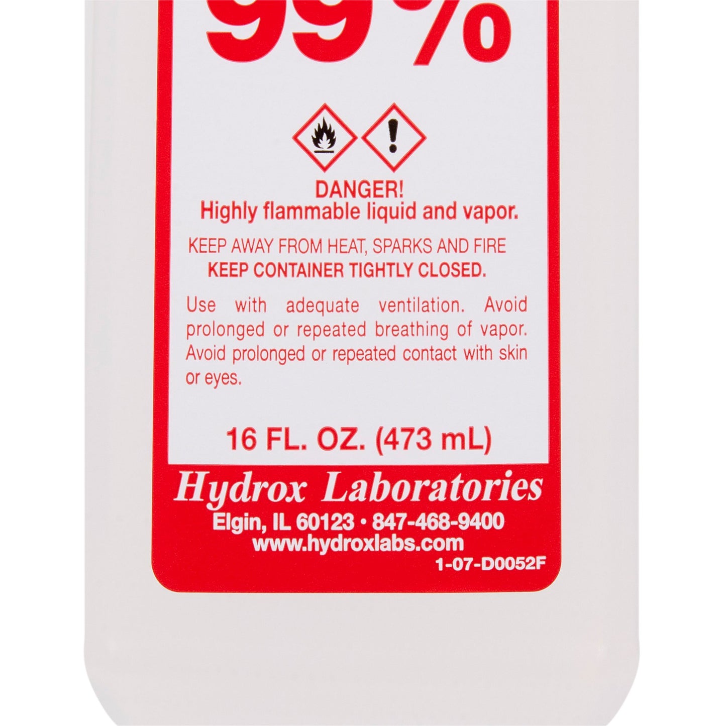 Hydrox Isopropyl Alcohol, 99% Strength Alcohol for Technical Use, 16 ounces D0052