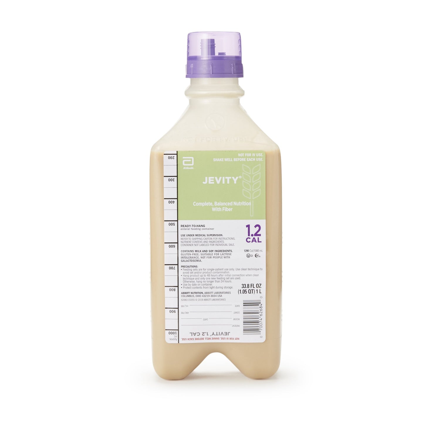 Tube Feeding Formula Jevity® 1.2 Cal with Fiber Unflavored Liquid 33.8 oz. Bottle - 62683