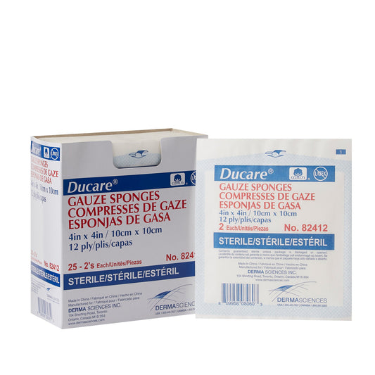 Gauze Sponge Ducare 4 X 4 Inch 12-Ply Sterile 2 per Pack - 82412