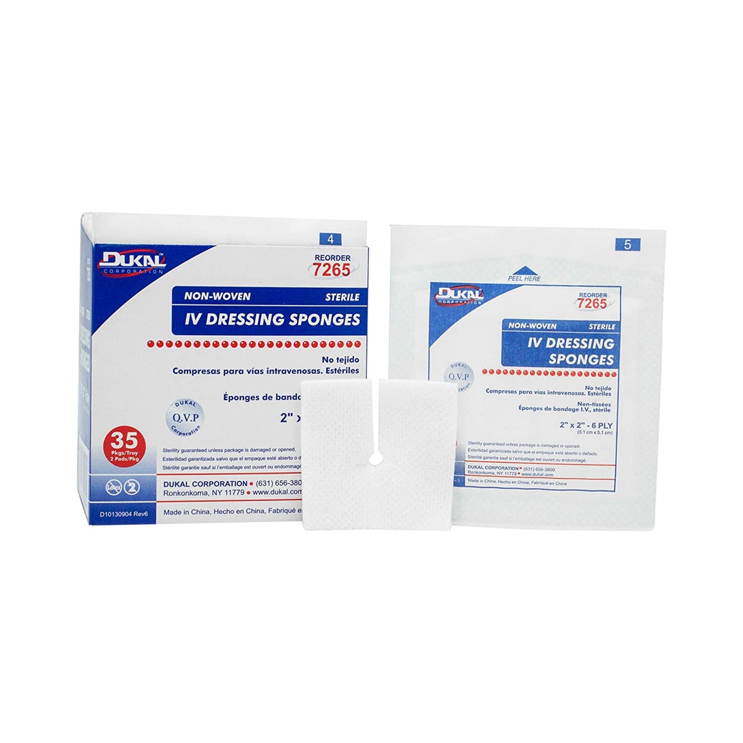 Dukal Sterile I.V. / Drain Split Dressing, 2 x 2 Inch, 6-Ply 7265