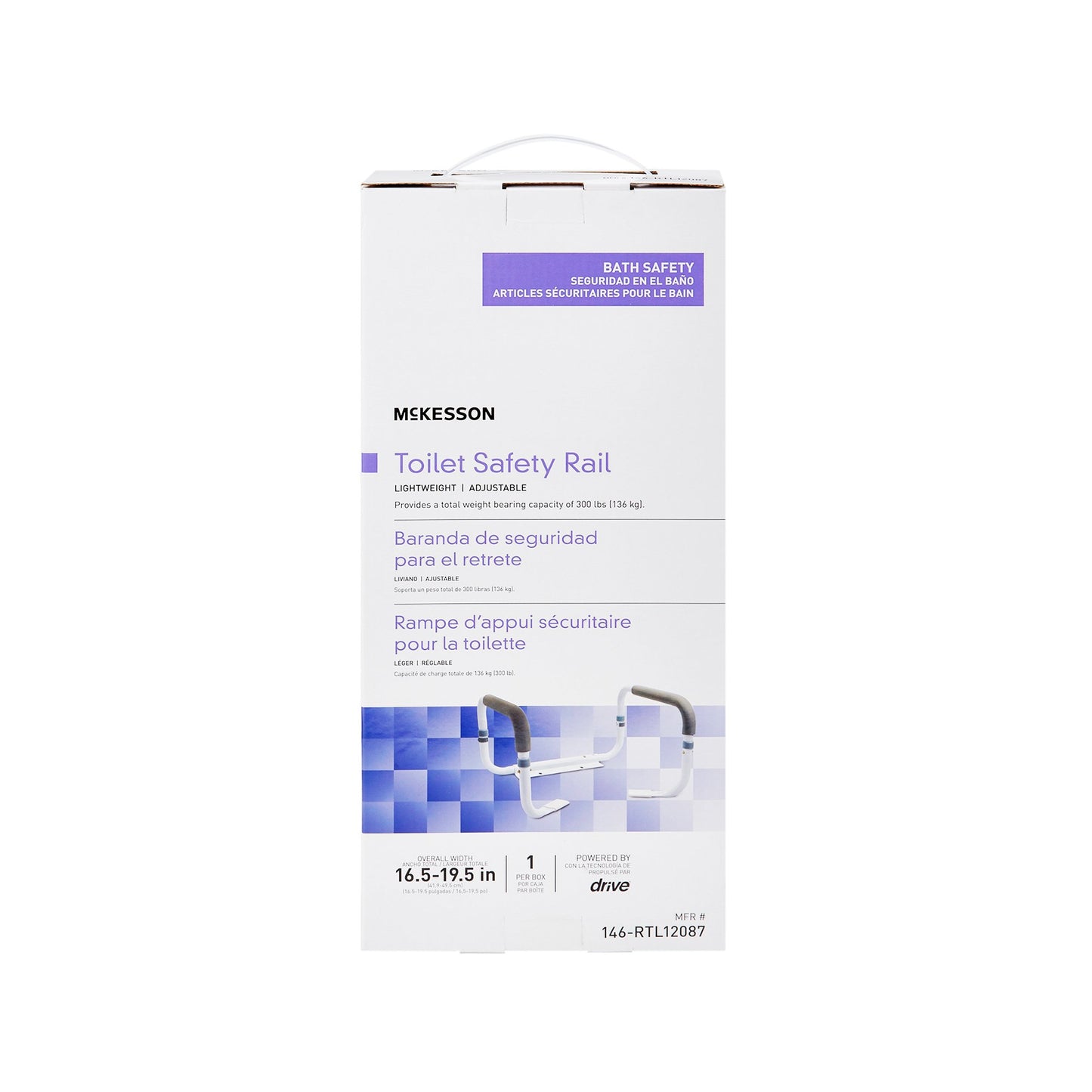 McKesson Toilet Safety Rail, White Steel, Width-Adjustable 146-RTL12087