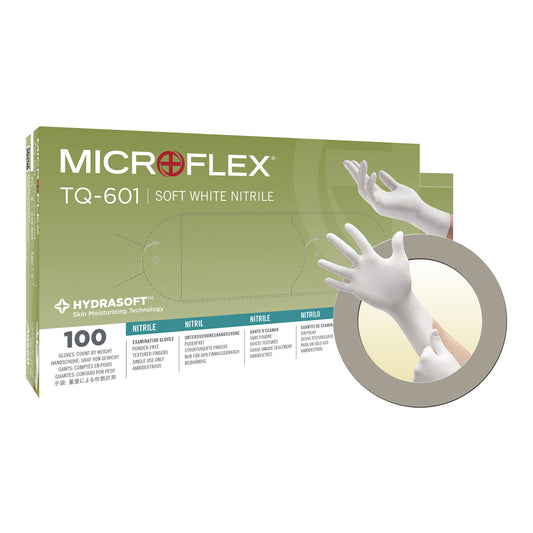 Microflex Medical Soft White Nitrile Exam Glove, Small, White TQ-601-S, Case of 10