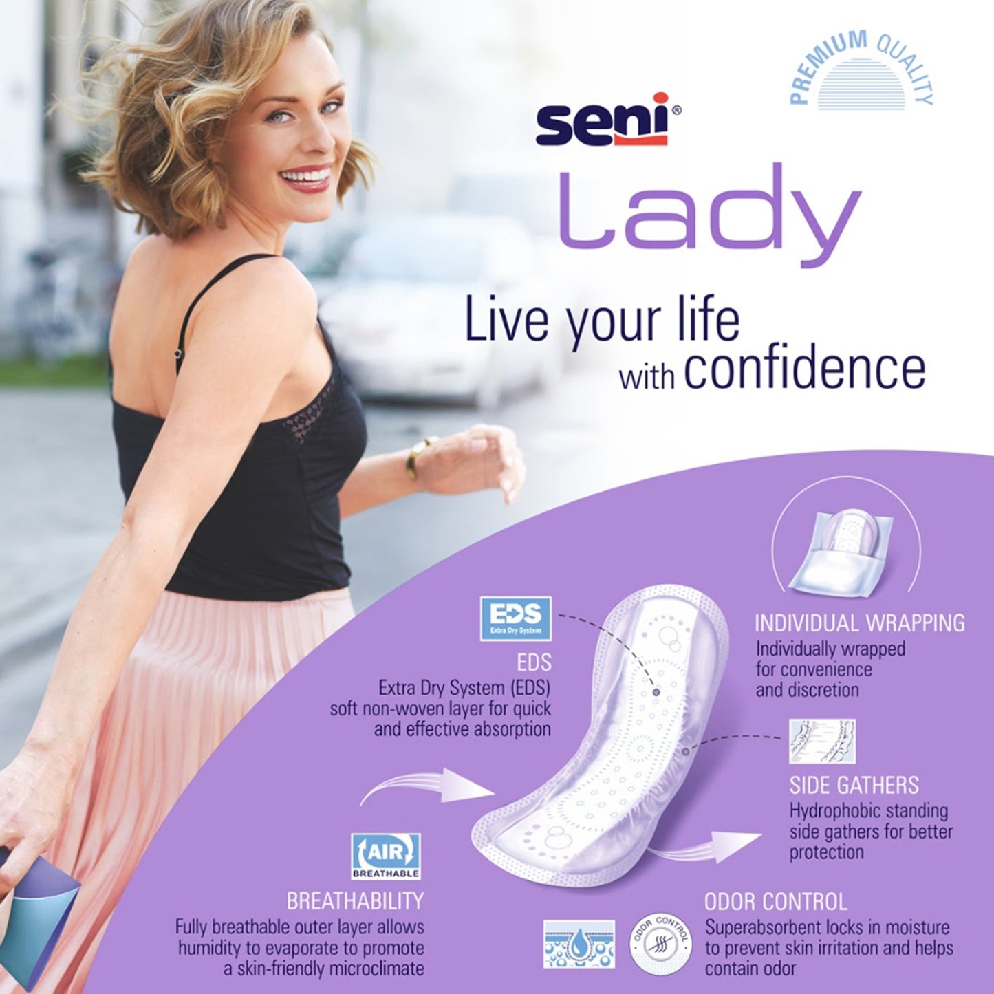 Seni® Lady Ultimate Absorbency Bladder Control Pads, Long S-7P26-PS1