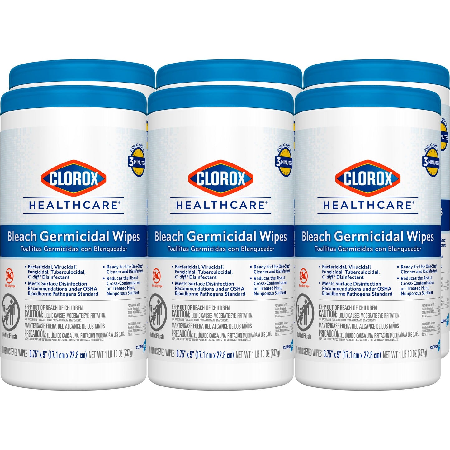 Clorox Healthcare® Bleach Germicidal Wipes, Canister, 70 ct. 35309