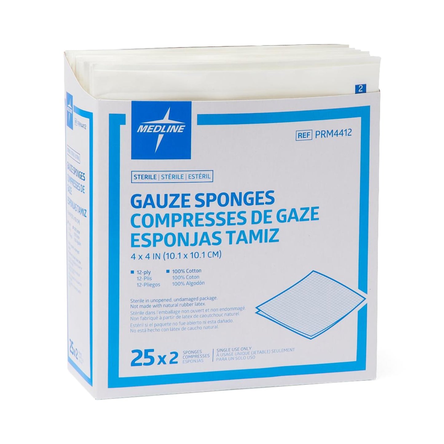 Medline Sterile Gauze Sponge, 4 x 4 Inch, 12-Ply PRM4412