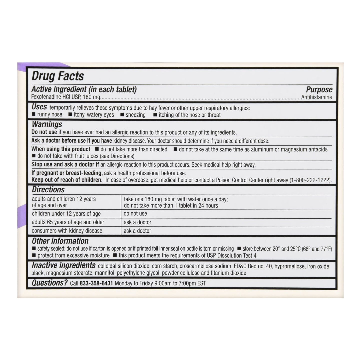 Foster & Thrive™ 24 Hour Allergy Relief Fexofenadine HCl USP 180 mg Tablets 70677100902