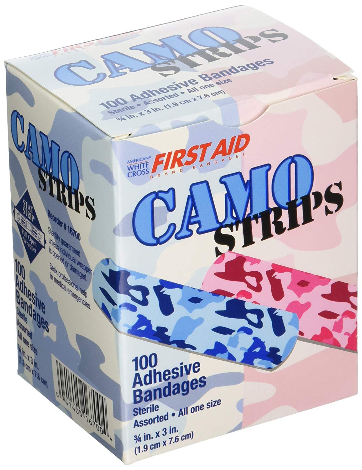 American® White Cross Stat Strip® Kid Design (Blue / Pink Camo) Adhesive Strip 16700