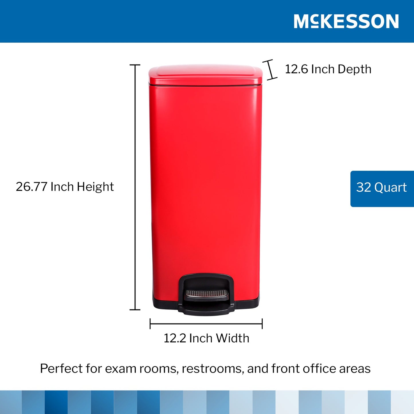McKesson Red Square Step-On Trash Can, 8 gallon 16-35267