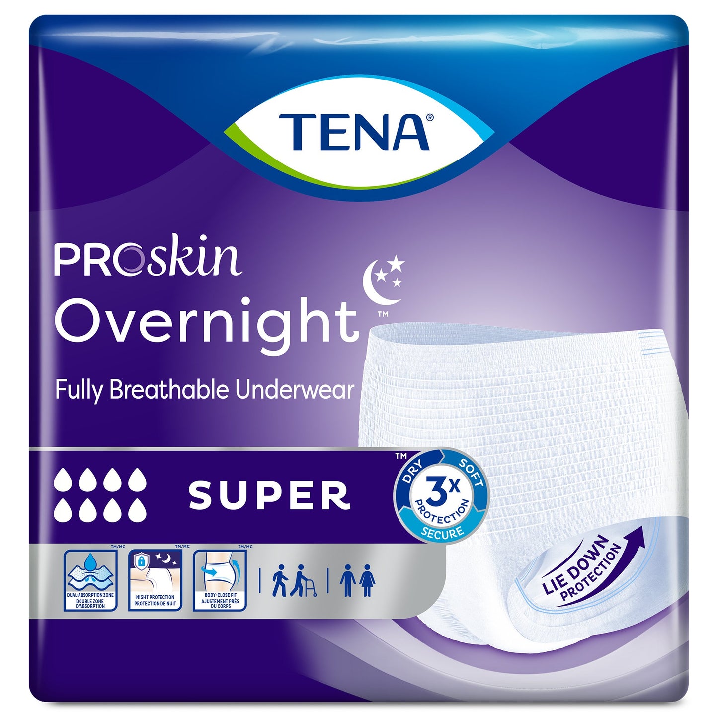 Tena® ProSkin Overnight™ Super Fully Breathable Underwear, Large 72325