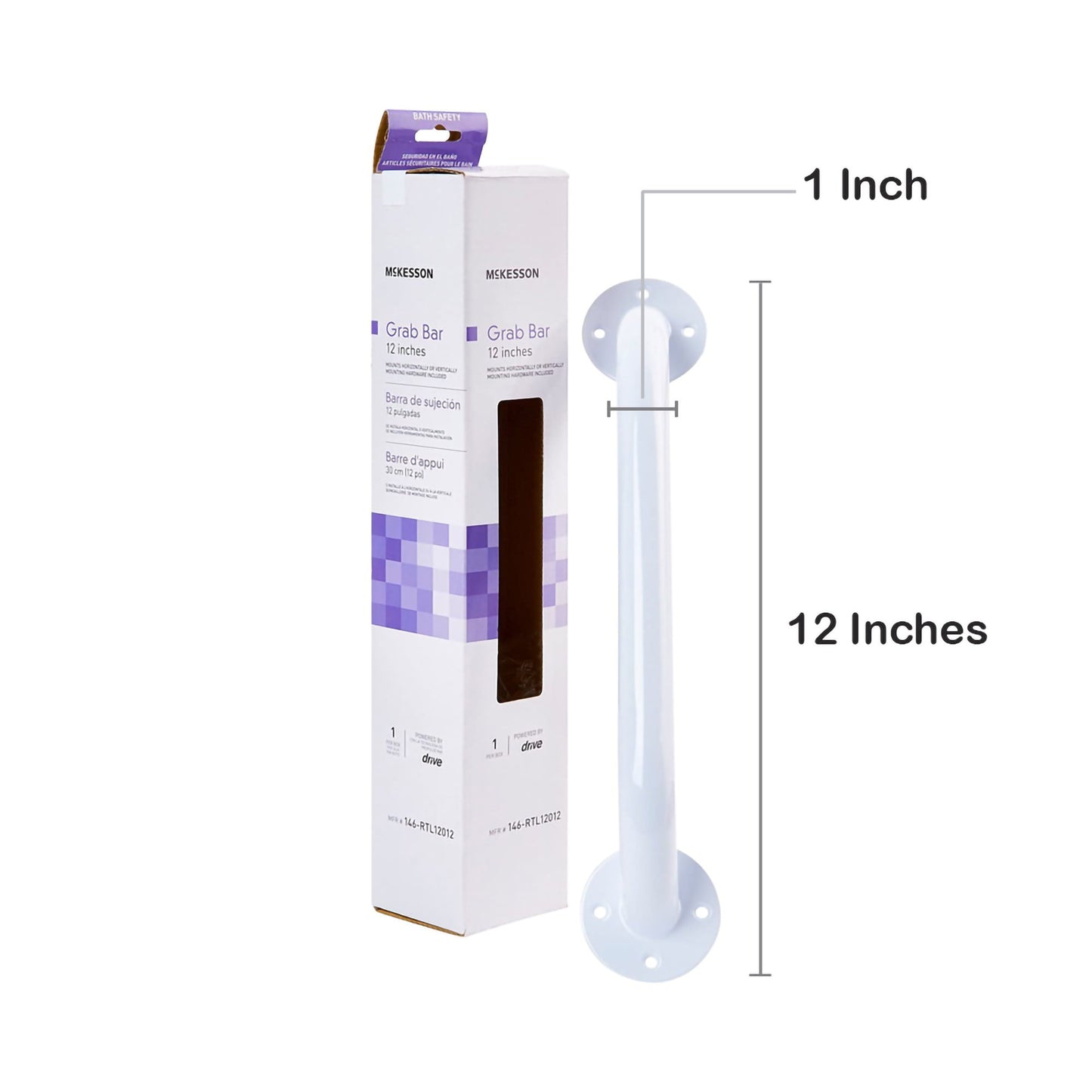 McKesson Wall Grab Bar, White Steel, 12-Inch Length 146-RTL12012
