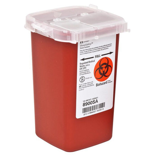 Sharps Container SharpSafety™ Red Base 6-1/4 H X 4-1/2 W X 4-1/4 D Inch Vertical Entry 0.25 Gallon - 8900SA