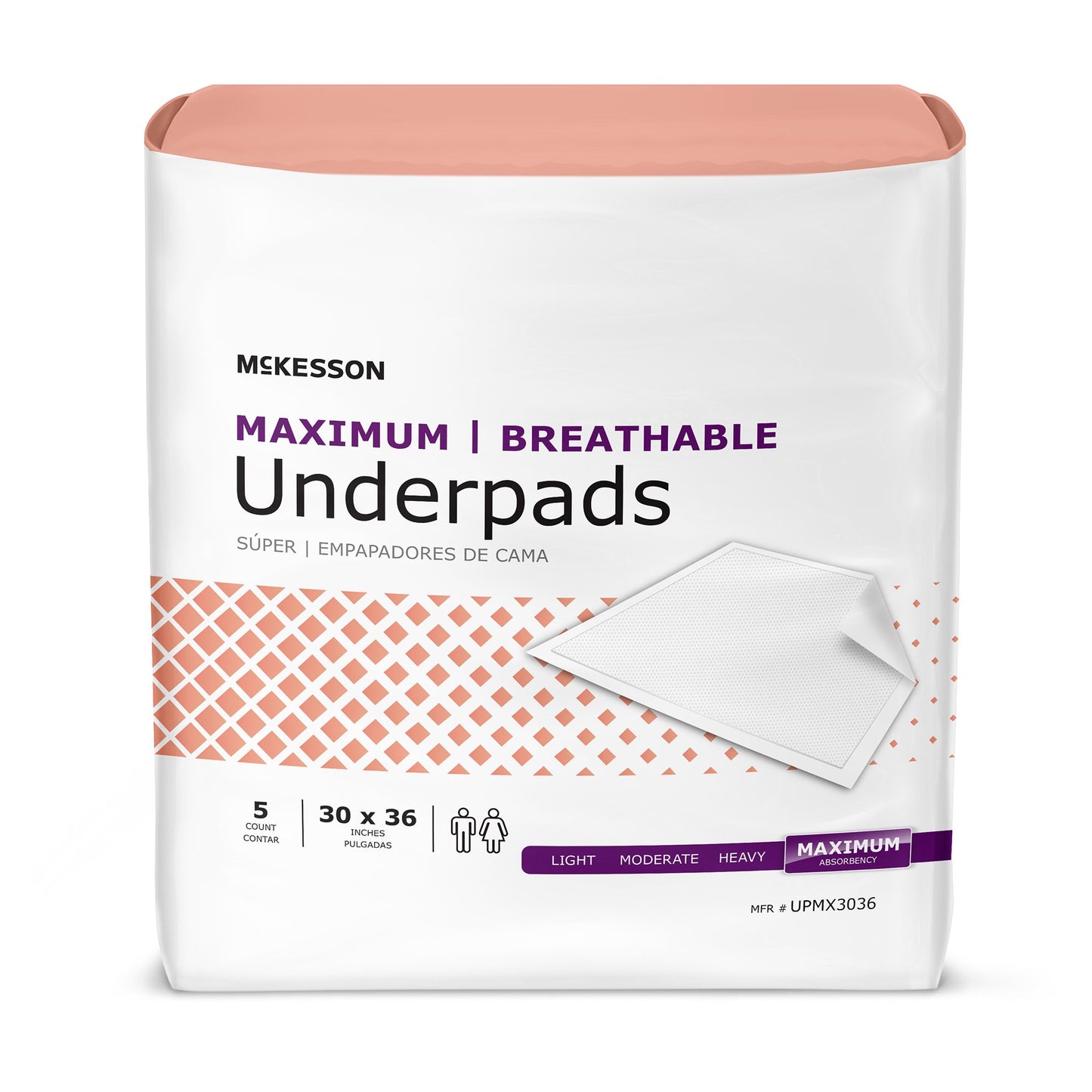 Disposable Underpad McKesson Ultimate Breathable 30 X 36 Inch Fluff / Polymer Heavy Absorbency - UPMX3036