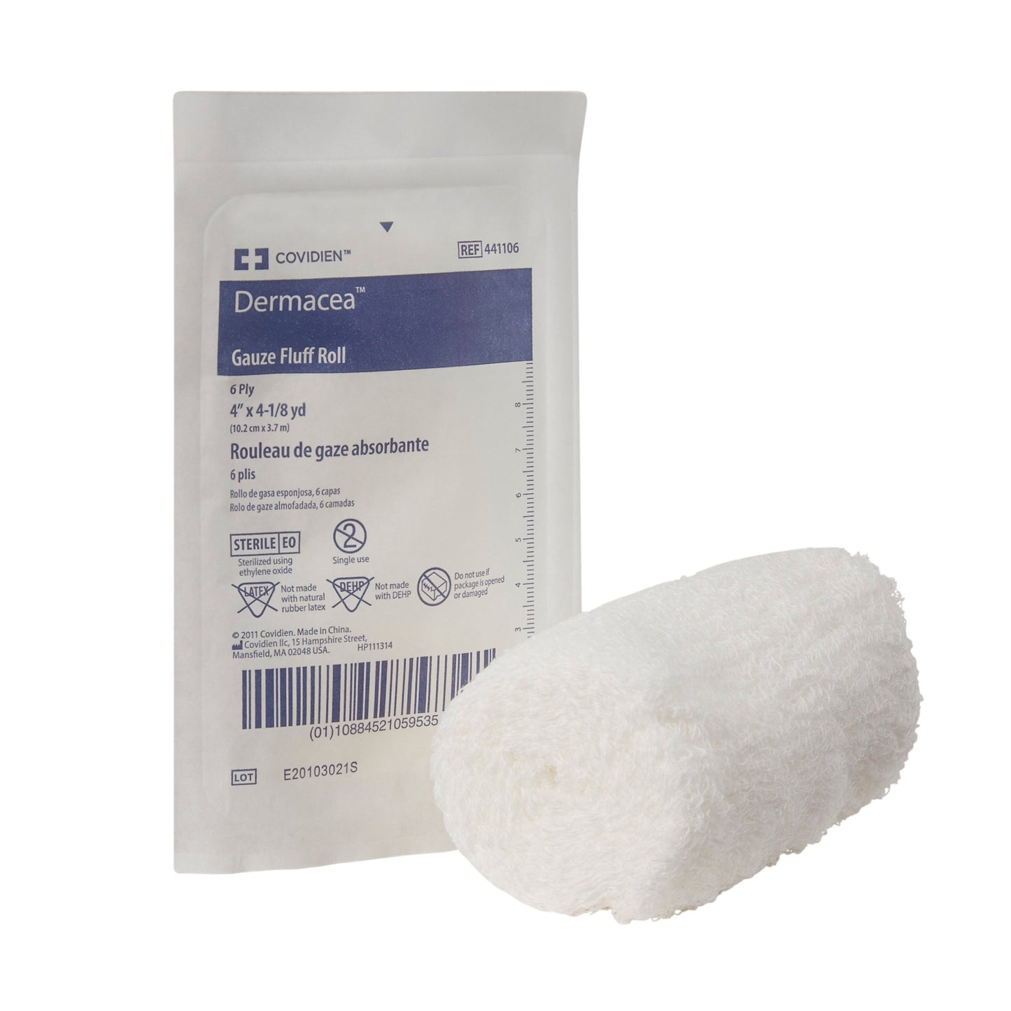 Fluff Bandage Roll Dermacea™ 4 Inch X 4-1/8 Yard 6-Ply Sterile 1 per Pouch - 441106