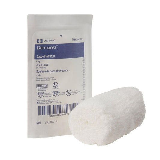 Fluff Bandage Roll Dermacea™ 4 Inch X 4-1/8 Yard 6-Ply Sterile 1 per Pouch - 441106