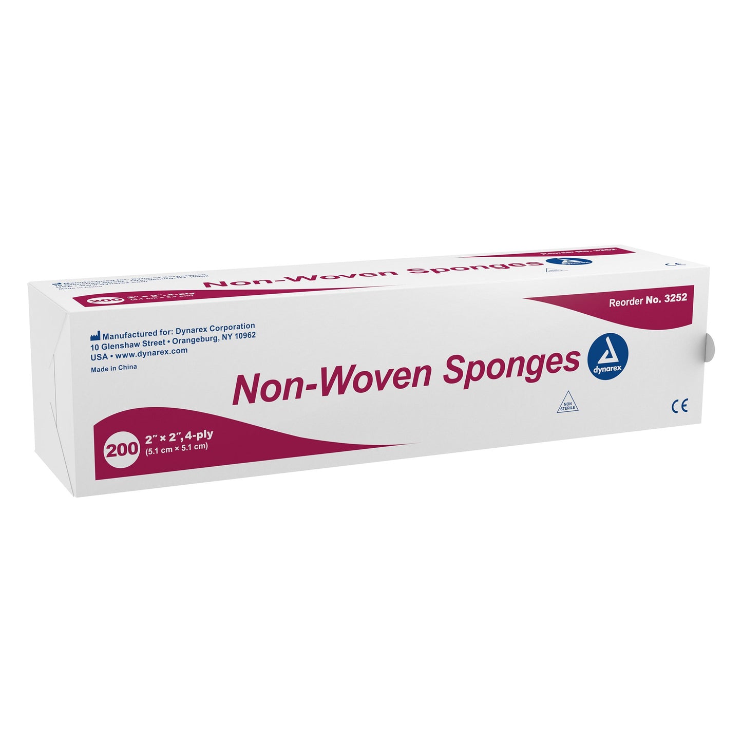 Nonwoven Sponge Dynarex® 2 X 2 Inch 4-Ply NonSterile 200 per Pack - 3252