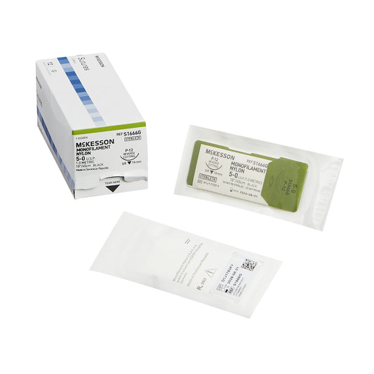 Nonabsorbable Suture with Needle McKesson Nylon P-12 3/8 Circle Precision Reverse Cutting Needle Size 5-0 Monofilament - S1666G