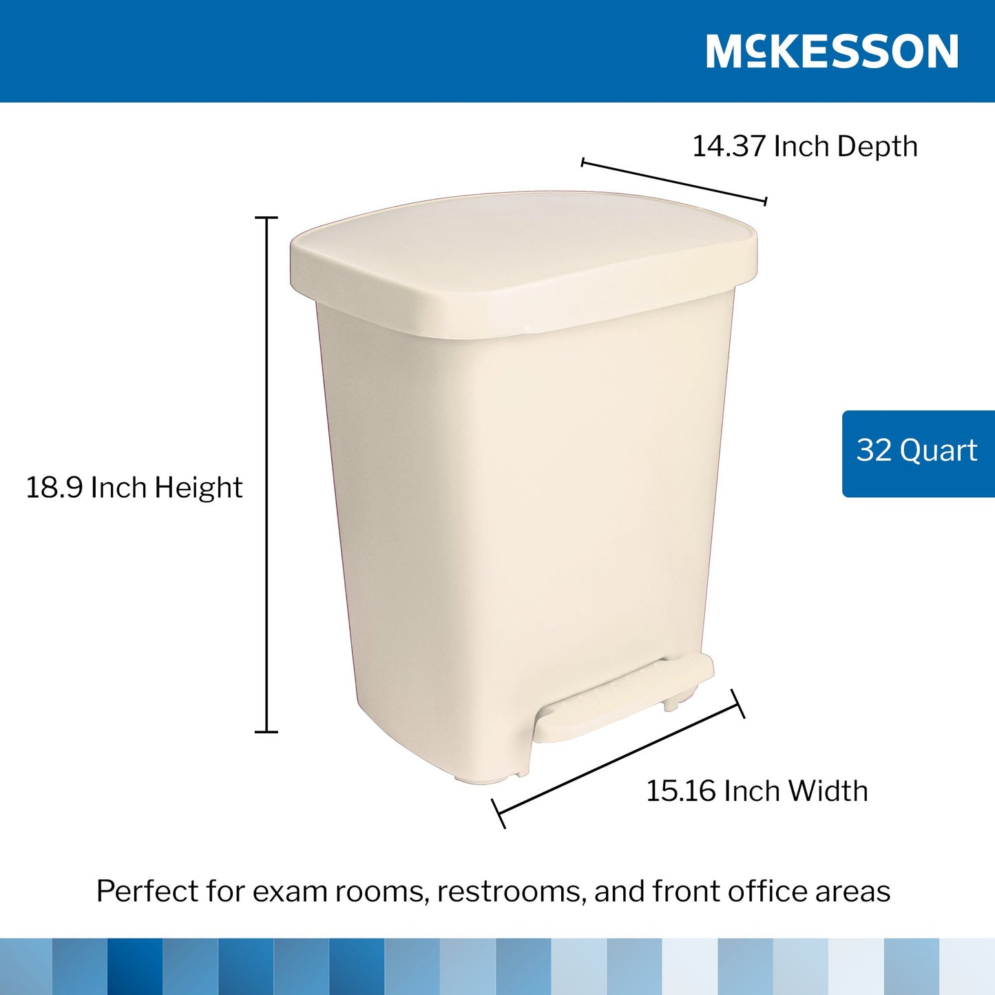 McKesson Waste Can with Step-On Pedal, Plastic, Beige, 15.16 x 14.37 x 18.9 Inch 16-25271