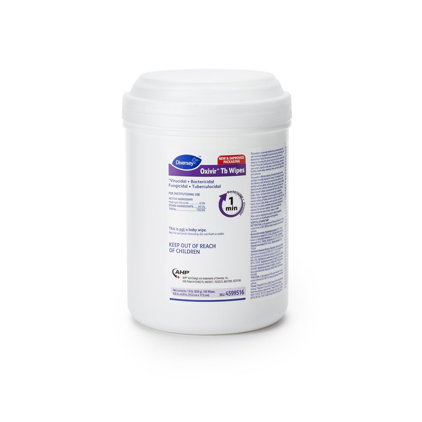 Surface Disinfectant Cleaner Diversey™ Oxivir® Tb Premoistened Hydrogen Peroxide Based Manual Pull Wipe 160 Count Canister Unscented NonSterile - DVO4