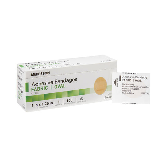 Adhesive Strip McKesson 1 X 1-1/4 Inch Fabric Oval Tan Sterile - 16-4800