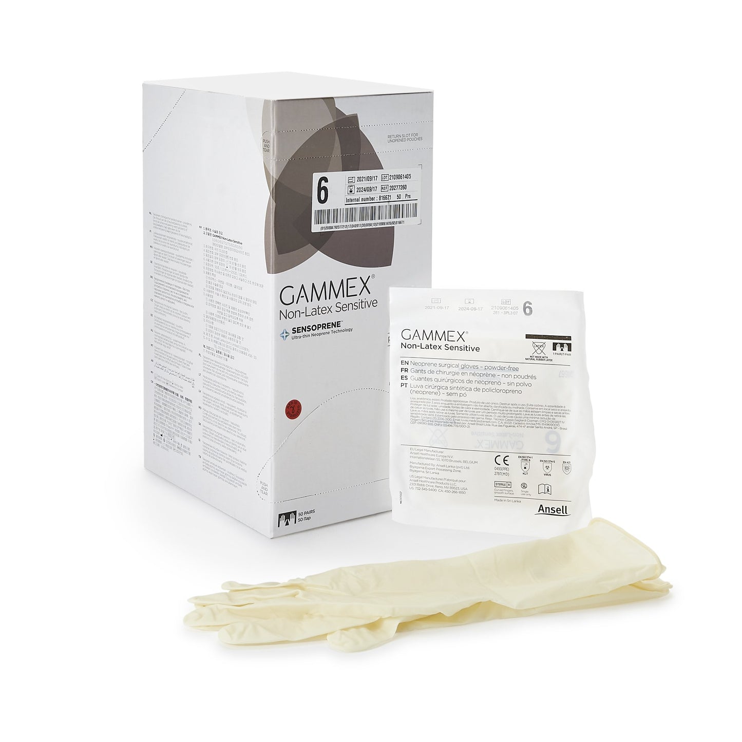 Surgical Glove GAMMEX® Non-Latex Sensitive Size 6 Sterile Polychloroprene Standard Cuff Length Micro-Textured Cream Chemo Tested - 20277260