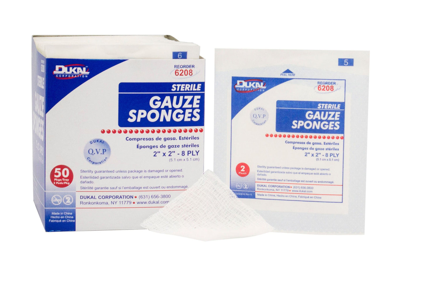 Dukal™ Sterile Gauze Sponge, 2 x 2 Inch, 8-Ply 6208
