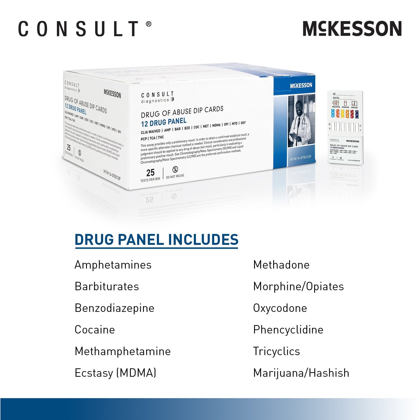 McKesson Consult™ 12-Drug Panel with Adulterants Drugs of Abuse Test Kit 16-DTDC12P