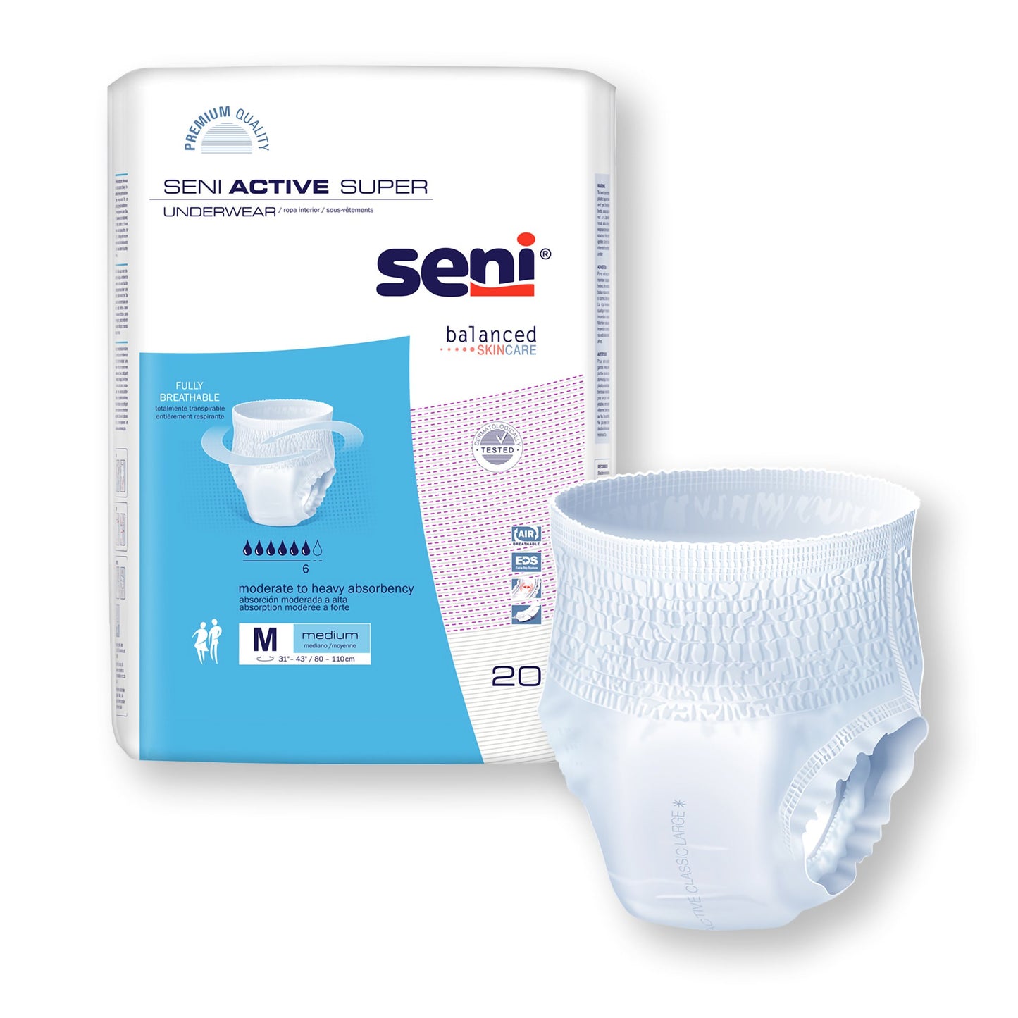 Seni® Active Super Moderate to Heavy Absorbent Underwear, Medium S-ME20-AS1