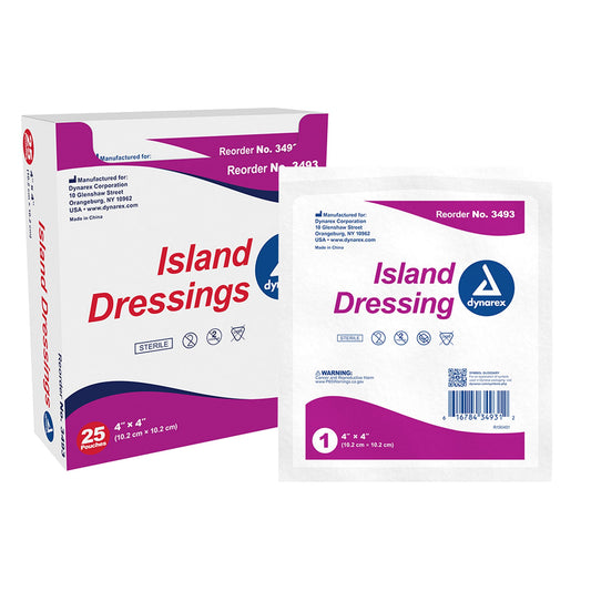 dynarex® White Adhesive Dressing, 4 x 4 inch 3493