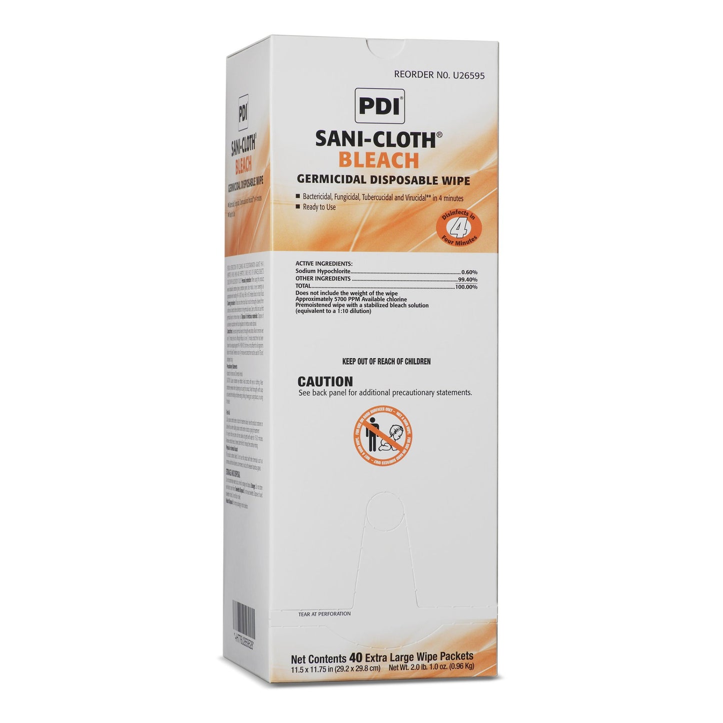 Sani-Cloth® Surface Disinfectant Cleaner Bleach Wipe, 11.5 x 11.75 Inch U26595
