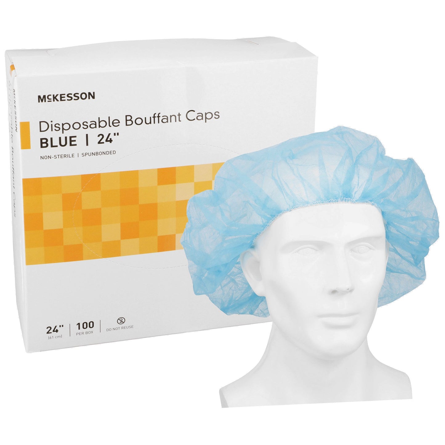 McKesson Disposable Bouffant Surgical Caps, Blue, Elastic Closure, X-Large, 24" 40181100