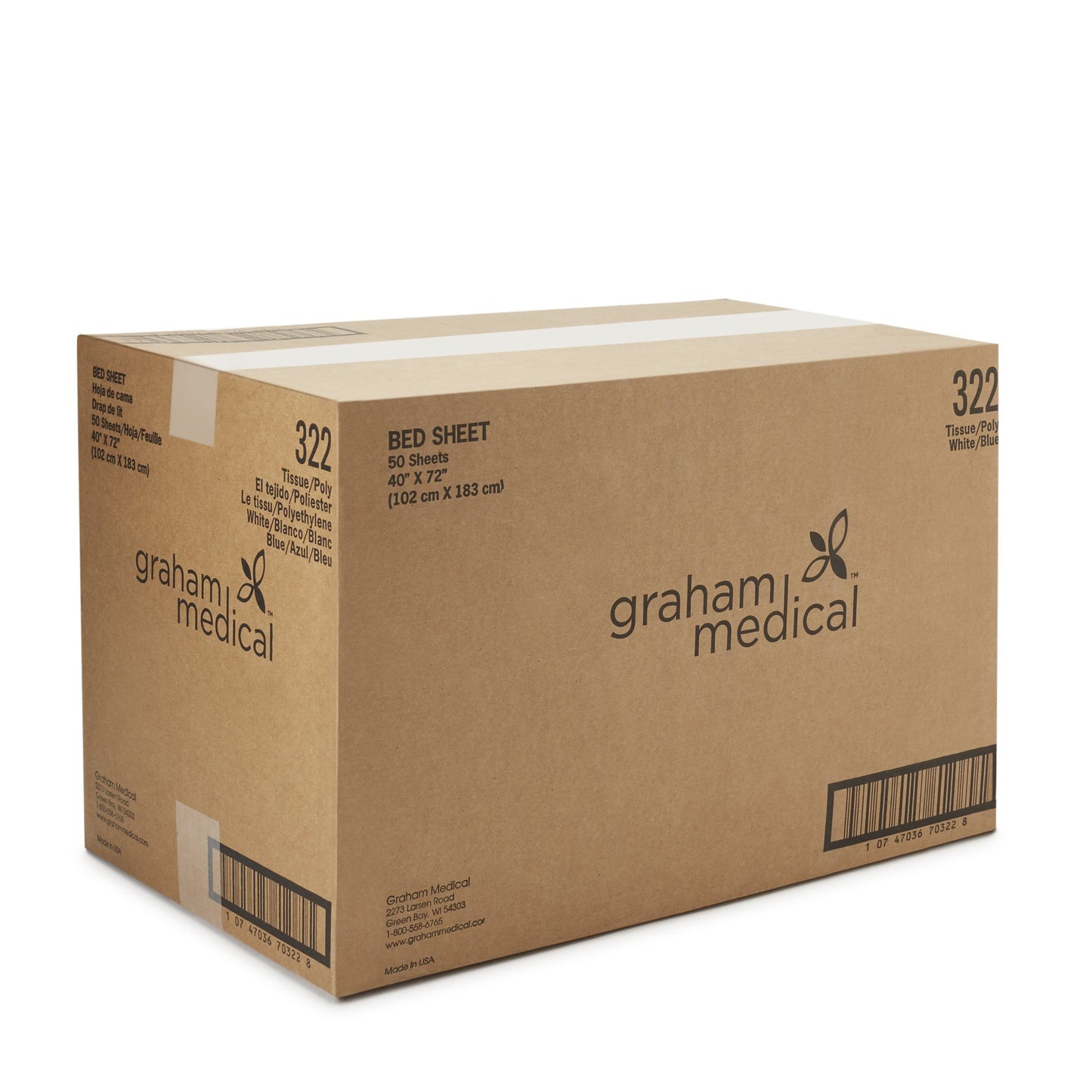 Graham Medical White/Blue Flat Stretcher Sheet, 40 x 72 Inch 70322N