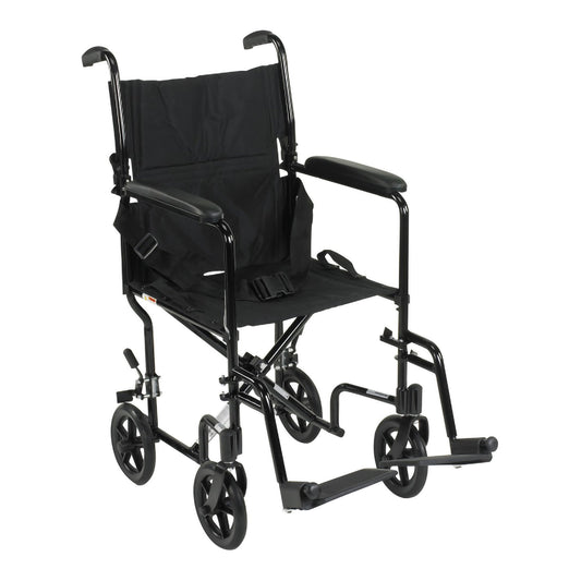 Transport Chair McKesson 19 Inch Seat Width Full Length Arm Swing-Away Footrest Aluminum Frame with Black Finish - 146-ATC19-BK