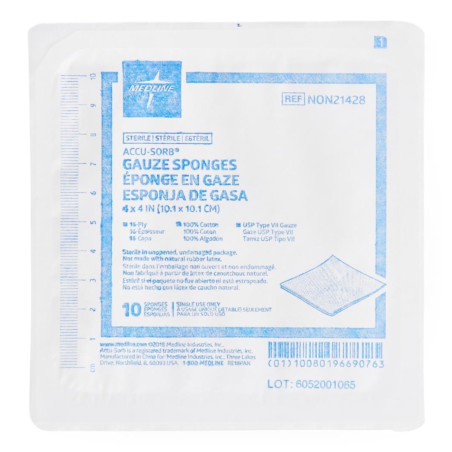 Sterile USP Type VII Gauze Sponge, 4 x 4 Inch, 16-Ply NON21428