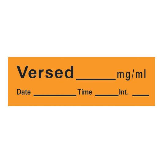 Precision Dynamics Timemed Anesthesia Label Tape, Versed, 1/2 x 1-1/2 Inch AN-149, RL