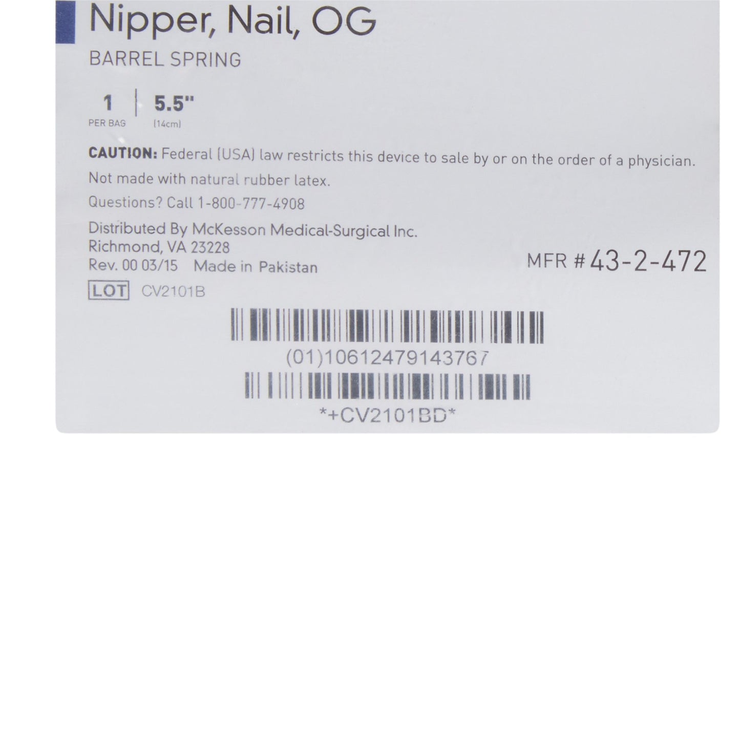 McKesson Nail Nipper, Concave Jaw, 5.5 Inches 43-2-472