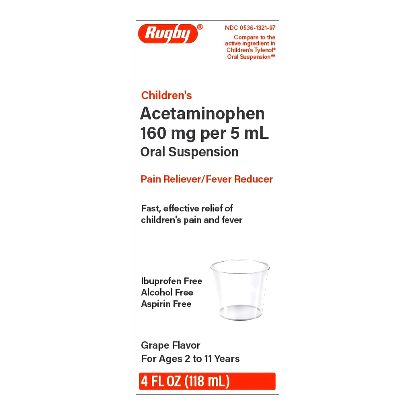 Children's Pain Relief 160 mg / 5 mL Strength Acetaminophen Oral Suspension 4 oz. 00536132197