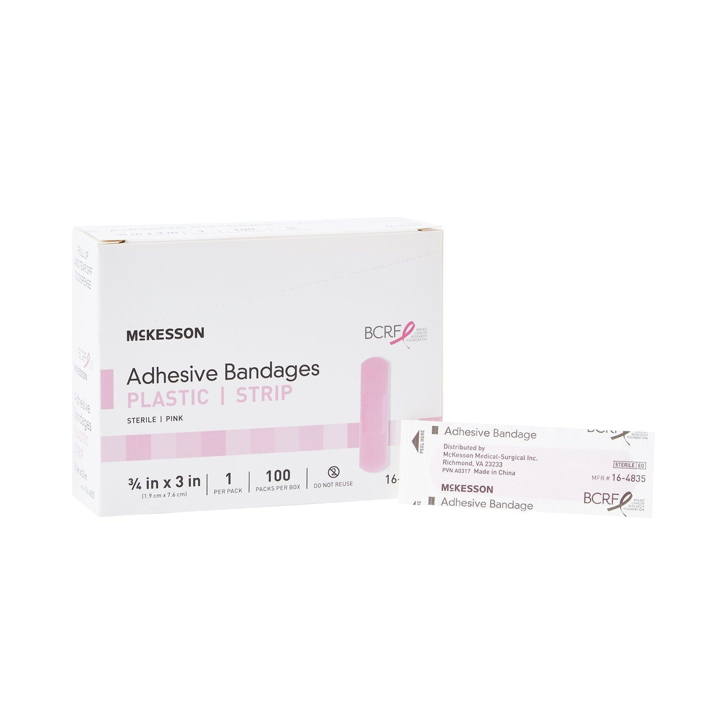 Adhesive Strip McKesson 3/4 X 3 Inch Plastic Rectangle Pink Sterile - 16-4835