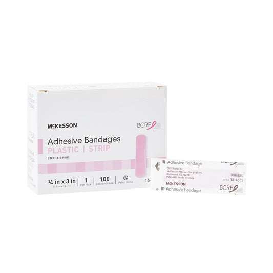 Adhesive Strip McKesson 3/4 X 3 Inch Plastic Rectangle Pink Sterile - 16-4835