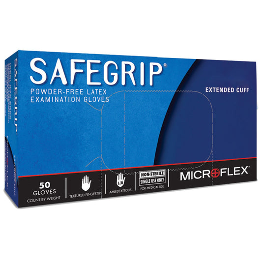 SafeGrip® Latex Extended Cuff Length Exam Glove, Medium, Blue SG-375-M