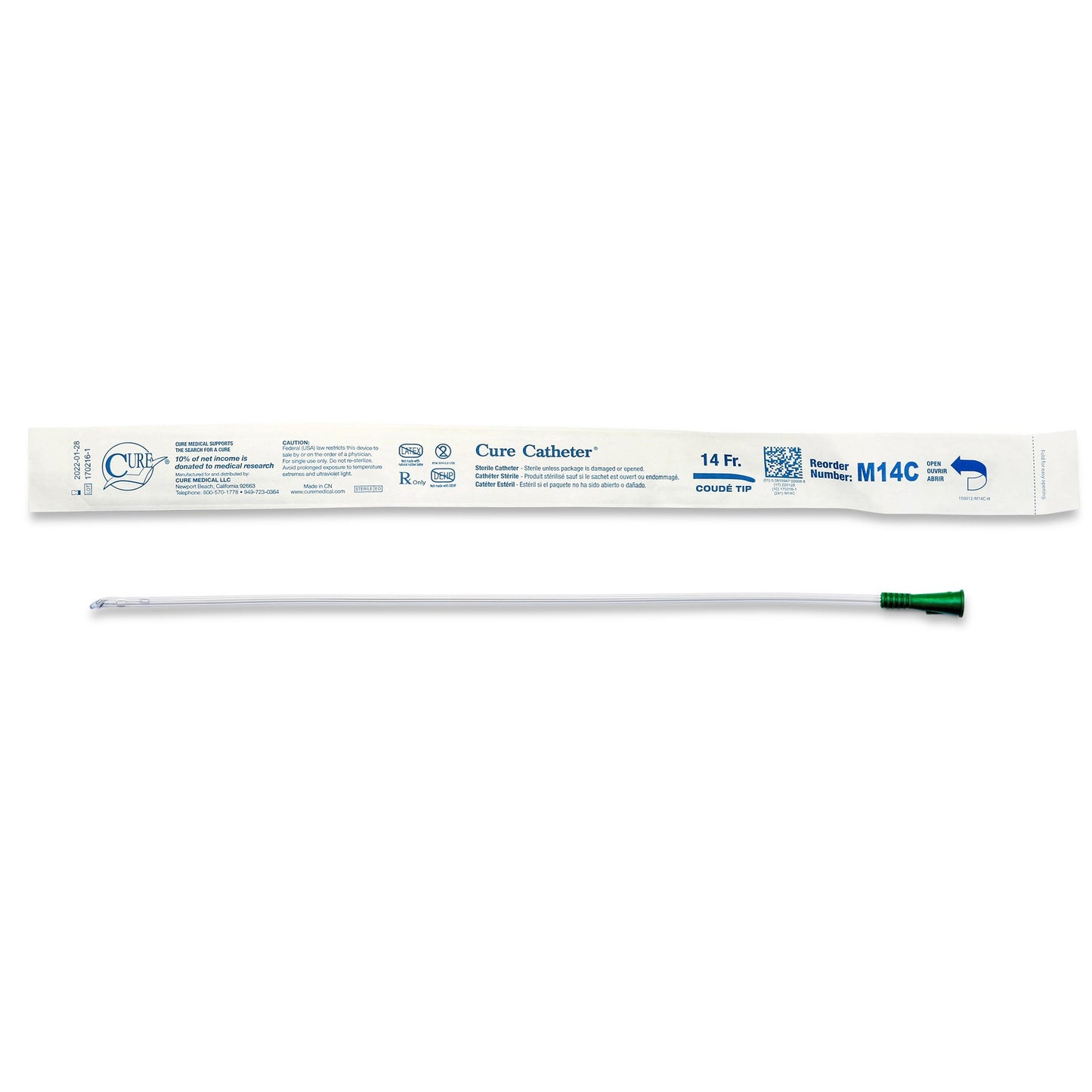 Urethral Catheter Cure Catheter® Coude Tip Uncoated PVC 14 Fr. 16 Inch - M14C