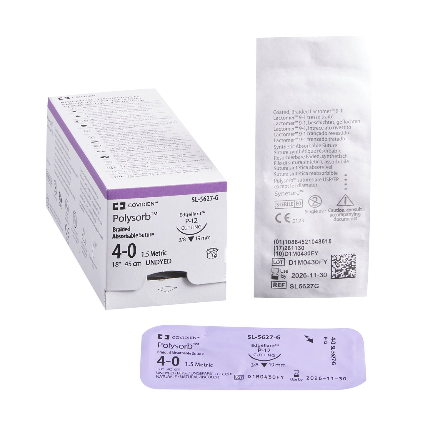 Covidien Polysorb Suture with Needle SL-5627-G, Box of 12