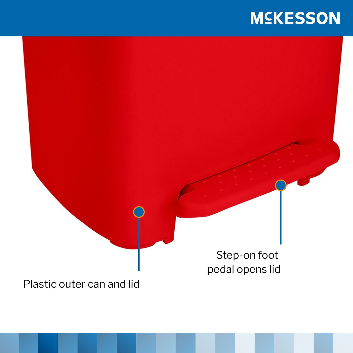 McKesson Waste Can with Step-On Pedal, Plastic, Red, 15.16 x 14.76 x 26.57 Inch 16-25267