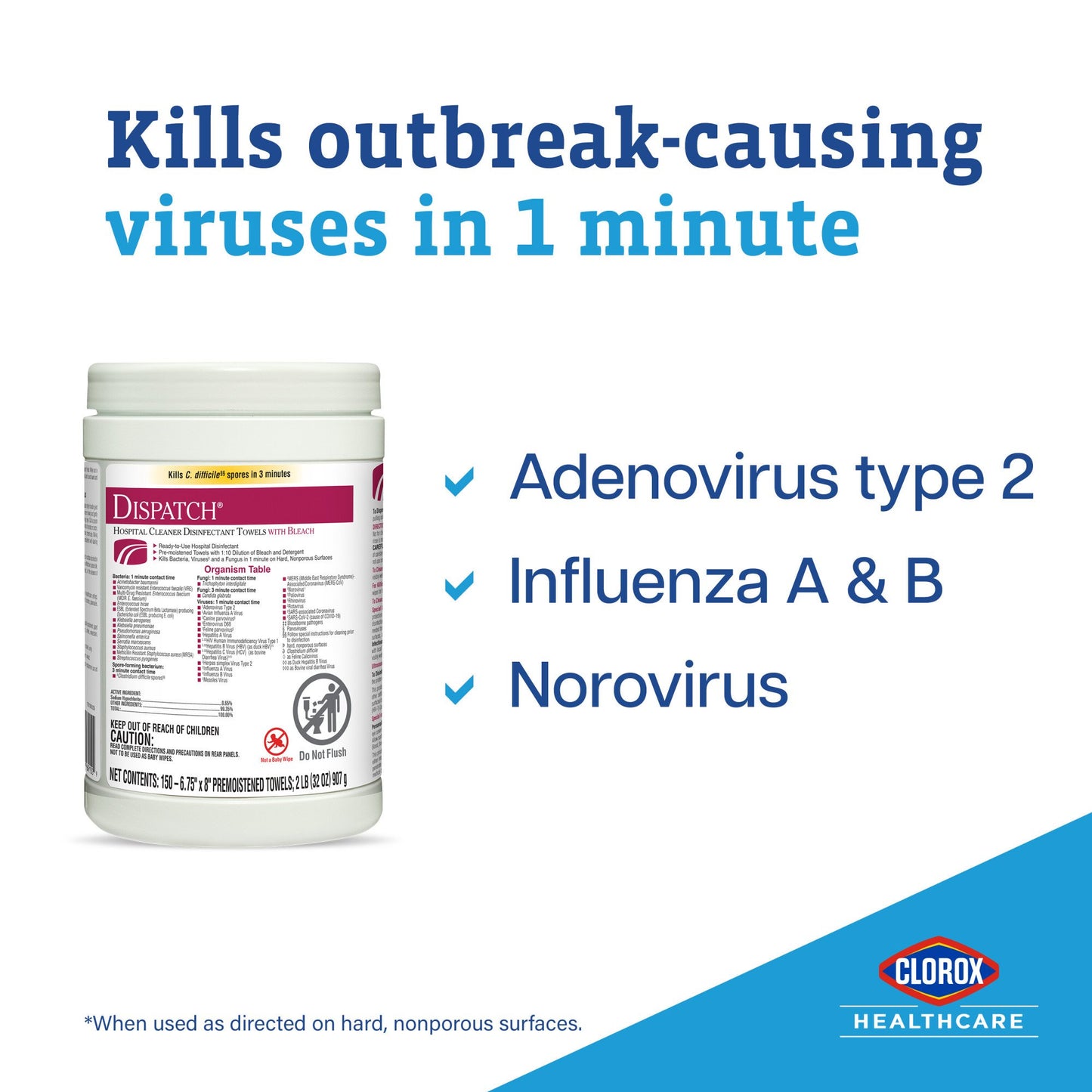 Dispatch® Surface Disinfectant Cleaner with Bleach, Canister 69150