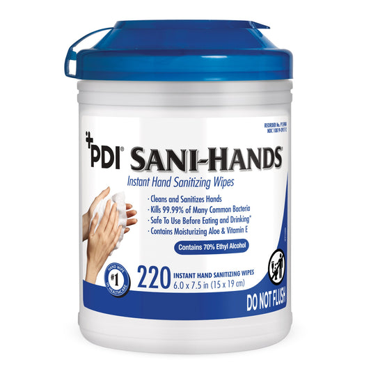 Sani-Hands Hand Sanitizing Wipes, Ethyl Alcohol, Unscented, 6″ x 7.5″, Canister P15984