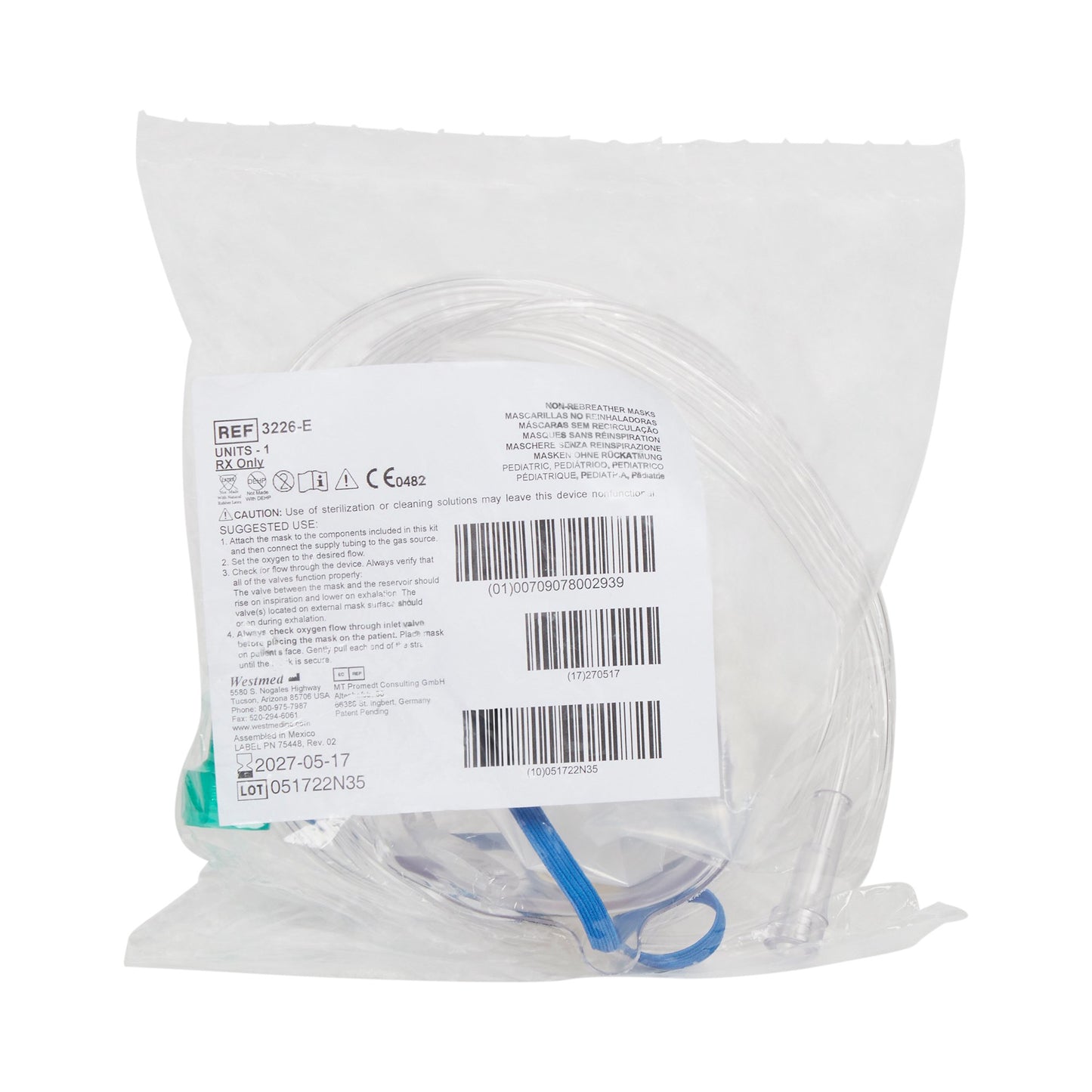NonRebreather Oxygen Mask McKesson Elongated Style Pediatric Adjustable Head Strap - 3226E