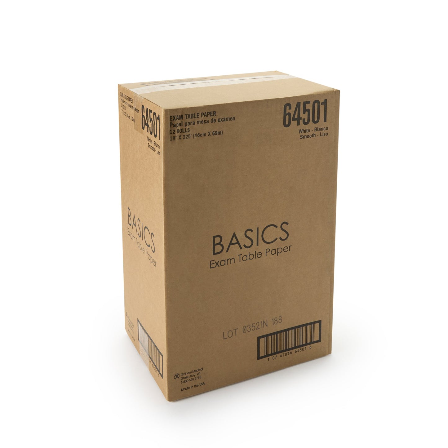 Graham Medical Table Paper, 18 Inch x 225 Foot, White 64501